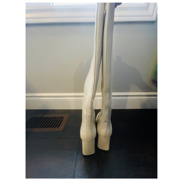 ZARA Off White Cream Knee High Heeled Leather Boots - Picture 8 of 16